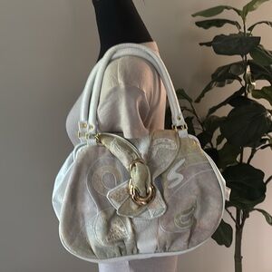 CREAM WHITE SHOULDER BAG TEXTURED PATTERN TAUPE PINK